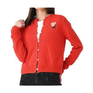 Trovata Loretta Red Cashmere Cardigan Hand Embroidered Large NWT